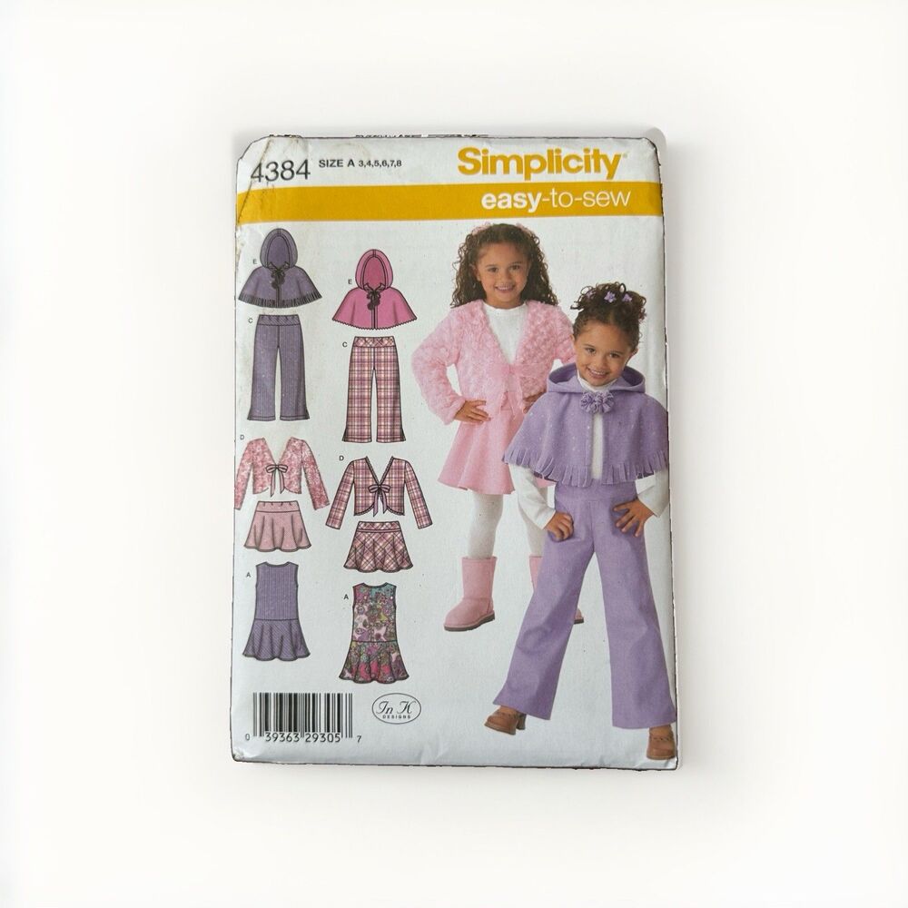 Simplicity 4384 Sewing Pattern Girls Jumper Skirt Pants Jacket Poncho Size 3-8